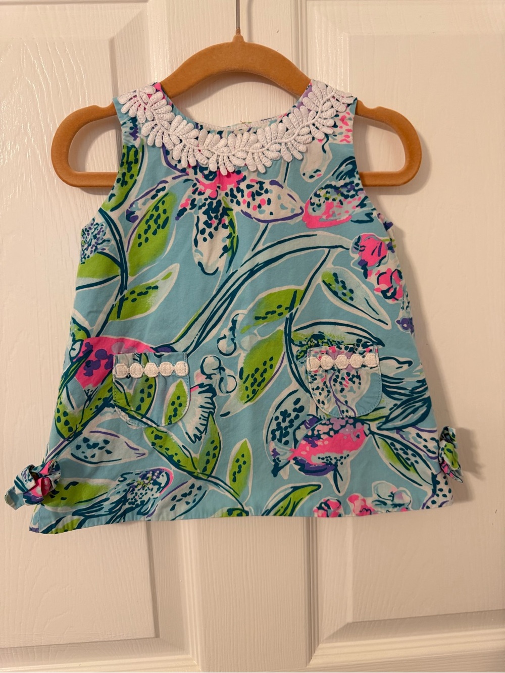 Lilly Pulitzer Blue Tank Top with Pink & Green Floral Print